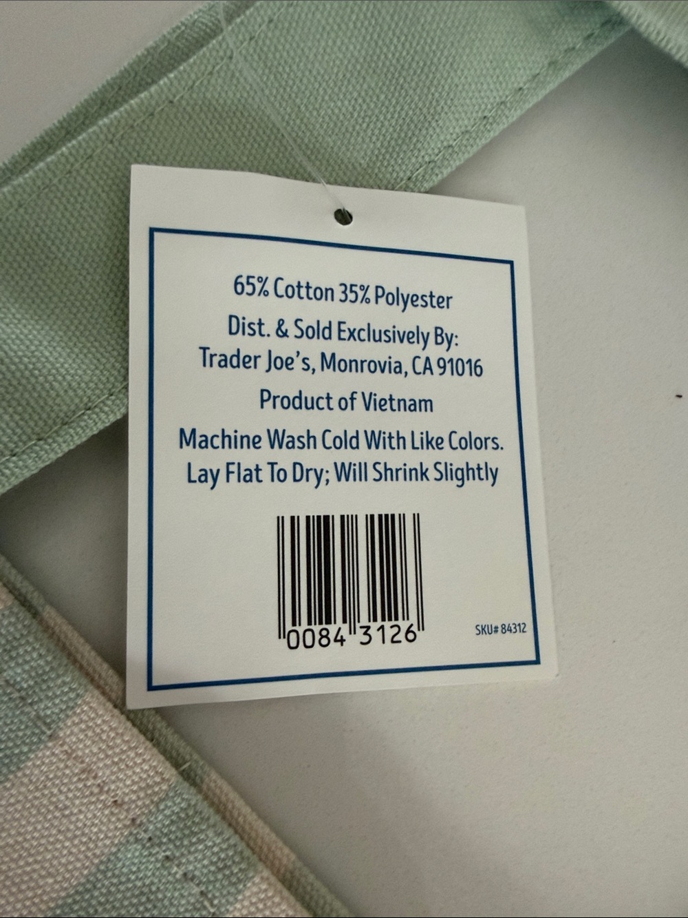 Trader Joe's Mint & Cream Striped Canvas Tote - Picture 2 of 2